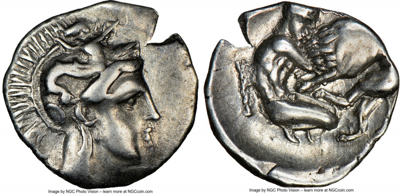 CALABRIA. Tarentum. Ca. 380-280 BC. AR diobol (12mm, 12h). NGC Choice VF. Ca. 32...