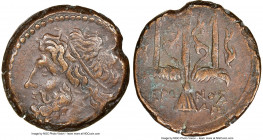 SICILY. Syracuse. Hieron II (ca. 275-215 BC). AE litra (19mm, 10h). NGC XF. Head of Poseidon left, wearing taenia / ΙΕΡΩ-ΝΟΣ/AΠ, trident head, dolphin...