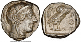 ATTICA. Athens. Ca. 440-404 BC. AR tetradrachm (24mm, 17.18 gm, 3h). NGC MS 5/5 - 3/5. Mid-mass coinage issue. Head of Athena right, wearing crested A...
