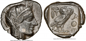 ATTICA. Athens. Ca. 440-404 BC. AR tetradrachm (26mm, 17.20 gm, 1h). NGC Choice AU 5/5 - 4/5. Mid-mass coinage issue. Head of Athena right, wearing cr...