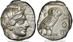 ATTICA. Athens. Ca. 440-404 BC. AR tetradrachm (25mm, 17.21 gm, 12h). NGC Choice AU 4/5 - 5/5. Mid-mass coinage issue. Head of Athena right, wearing c...