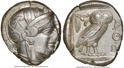 ATTICA. Athens. Ca. 440-404 BC. AR tetradrachm (24mm, 17.16 gm, 11h). NGC Choice AU 4/5 - 4/5. Mid-mass coinage issue. Head of Athena right, wearing c...