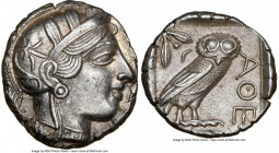ATTICA. Athens. Ca. 440-404 BC. AR tetradrachm (25mm, 17.18 gm, 9h). NGC Choice AU 5/5 - 3/5. Mid-mass coinage issue. Head of Athena right, wearing cr...