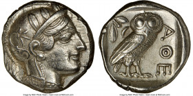 ATTICA. Athens. Ca. 440-404 BC. AR tetradrachm (24mm, 17.19 gm, 7h). NGC AU 5/5 - 3/5, brushed. Mid-mass coinage issue. Head of Athena right, wearing ...