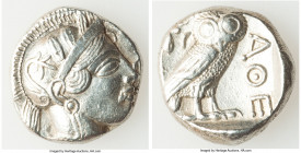 ATTICA. Athens. Ca. 440-404 BC. AR tetradrachm (26mm, 17.05 gm, 7h). AU, brushed. Mid-mass coinage issue. Head of Athena right, wearing crested Attic ...