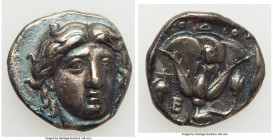 CARIAN ISLANDS. Rhodes. Ca. 305-275 BC. AR didrachm (19mm, 6.43 gm, 11h). Choice XF, banker mark(?). Head of Helios facing, turned slightly right, hai...