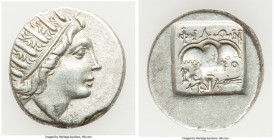 CARIAN ISLANDS. Rhodes. Ca. 88-84 BC. AR drachm (15mm, 2.71 gm, 11h). VF, brushed. Plinthophoric standard, Philon, magistrate. Radiate head of Helios ...