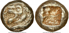 LYDIAN KINGDOM. Alyattes or Walwet (ca. 610-561 BC). EL 1/12 stater or hemihecte (8mm, 1.19 gm). NGC Choice XF 5/5 - 4/5. Lydo-Milesian standard. Sard...