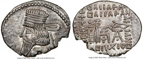 PARTHIAN KINGDOM. Pacorus I (ca. AD 78-120). AR drachm (20mm, 12h). NGC AU. Ecbatana. Bust of Pacorus left with long pointed beard, wearing double ban...