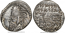 PARTHIAN KINGDOM. Osroes II (ca. AD 190-208). AR drachm (18mm, 11h). NGC Choice XF. Ecbatana, ca. AD 190. Diademed and draped bust left, with long poi...