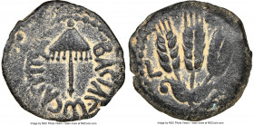 JUDAEA. Herodians. Agrippa I (AD 37-44). AE prutah (17mm, 12h). NGC Choice VF, repatinated. Dated Regnal Year 6, under Claudius I (AD 41/2). BACIΛEΩC ...