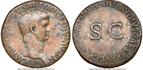 Divus Germanicus (died AD 19). AE as (28mm, 11.05 gm, 6h). NGC Choice Fine 4/5 - 2/5, edge marks, smoothing. Rome, AD 50-54. GERMANICVS CAESAR TI AVG ...