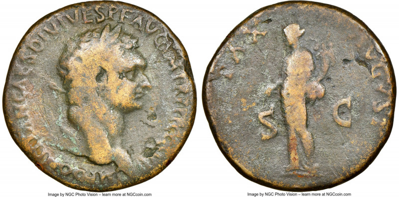 Domitian, as Caesar (AD 81-96). AE sestertius (33mm, 23.29 gm, 6h). NGC Fine 4/5...