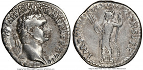 Domitian, as Augustus (AD 81-96). AR denarius (19mm, 5h). NGC VF. Rome, AD 88. IMP CAES DOMIT AVG-GERM P M TR P VII, laureate head of Domitian right /...