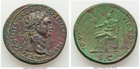 Domitian, as Augustus (AD 81-96). AE sestertius (34mm, 25.71 gm, 5h). XF, tooled, smoothed. Rome, AD 90-91. IMP CAES DOMIT AVG GERM-COS XV CENS PER P ...