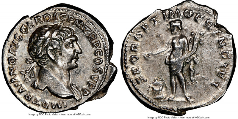 Trajan (AD 98-117). AR denarius (20mm, 7h). NGC XF. Rome, AD 103-111. IMP TRAIAN...