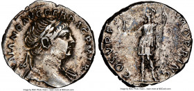 Trajan (AD 98-117). AR denarius (18mm, 6h). NGC Choice VF. Rome, ca. AD 108-109. IMP TRAIANO AVG GER DAC P M TR P, laureate bust of Trajan right, slig...