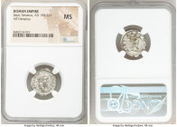 Septimius Severus (AD 193-211). AR denarius (19mm, 6h). NGC MS. Rome, AD 202-210. SEVERVS-PIVS AVG, laureate head of Septimius Severus right / VICT-PA...
