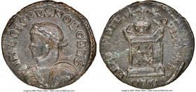 Crispus (AD 316-326). AE3 or BI nummus (19mm, 11h). NGC Choice AU. Trier, 1st officina, AD 321. IVL CRISPVS NOB CAES, laureate, cuirassed bust of Cris...