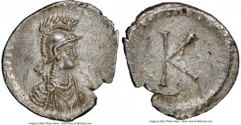 Constantinople Commemorative (ca. AD 430). AR one-scripulum (15mm, 0.92 gm, 12h). NGC (photo-certificate) AU, scratches. Constantinople. Helmeted, dra...