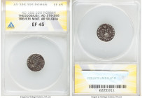 Theodosius I, Eastern Roman Empire (AD 379-395). AR siliqua (16mm, 5h). ANACS XF 45. Trier, 2nd officina, AD 379-383. D N THEODO-SIVS P F AVG, pearl-d...