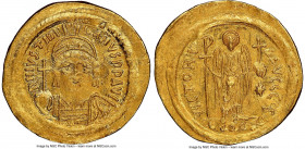 Justinian I the Great (AD 527-565). AV solidus (23mm, 4.42 gm, 5h). NGC MS 3/5 - 3/5, wrinkled, flan flaws. Constantinople, 3rd officina, ca. AD 545-5...