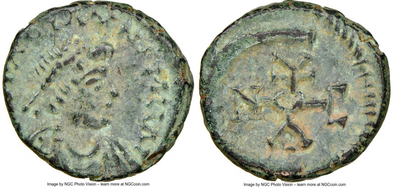 Justinian I the Great (AD 527-565). AE pentanummium (14mm, 11h). NGC AU. Antioch...