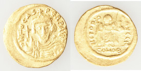 Phocas (AD 602-610). AV solidus (22mm, 4.42 gm, 7h). Choice Fine, scratch. Constantinople, 8th officina, AD 607-609. o N FOCAS-PЄRP AVG, crowned, drap...