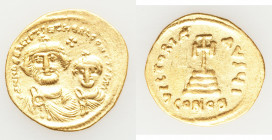 Heraclius (AD 610-641), with Heraclius Constantine. AV solidus (22mm, 4.40 gm, 7h). Choice XF, brushed. Constantinople, 10th officina, ca. AD 616-625....