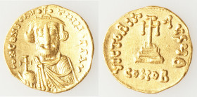 Constans II Pogonatus (AD 641-668). AV solidus (20mm, 4.36 gm, 6h). XF, graffiti, clipped. Constantinople, 9th officina. d N CONStAN-tINЧS PP AVG, bus...