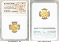 Constantine IV Pogonatus (AD 668-685). AV semissis (17mm, 2.16 gm, 5h). NGC MS 5/5 - 4/5, clipped. Constantinople. d N CONSTAN-TINЧS PP A, pearl-diade...