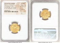 Basil I the Macedonian (AD 867-886), with Constantine. AV solidus (20mm, 4.37 gm, 6h). NGC Choice XF 5/5 - 2/5, scratches, scuffs. Constantinople, AD ...