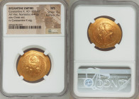 Constantine X Ducas (AD 1059-1067). AV histamenon nomisma (29mm, 4.46 gm, 5h). NGC MS 4/5 - 4/5. Constantinople. +IhS IXS RЄX-RЄSNANTIhm, Christ seate...