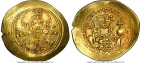 Michael VII Ducas (AD 1071-1078). AV/EL histamenon nomisma scyphate (28mm, 6h). NGC AU. Constantinople. Bust of Christ facing, wearing nimbus cruciger...