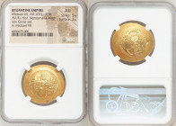 Michael VII Ducas (AD 1071-1078). AV/EL histamenon nomisma scyphate (28mm, 4.40 gm, 5h). NGC AU 5/5 - 3/5. Constantinople. Christ seated facing on str...