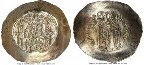 Manuel I Comnenus (AD 1143-1180). El aspron trachy (31mm, 4.11 gm, 6h). NGC MS 4/5 - 2/5, graffito, brushed. Constantinople. IC-XC (barred), Christ se...