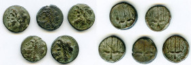 ANCIENT LOTS. Greek. Sicily. Syracuse. Hieron II (ca. 240-215 BC). Lot of five (5) AE litra. Fine-VF. Includes: (5) Head of Poseidon left, wearing tae...