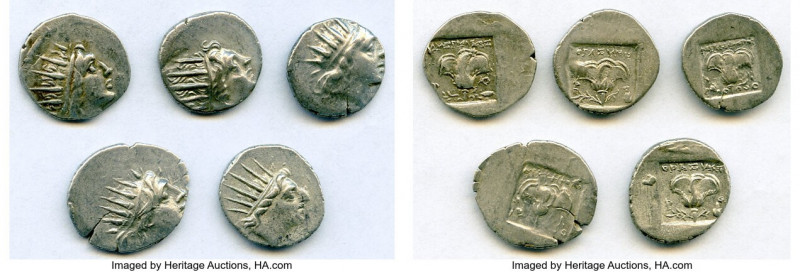ANCIENT LOTS. Greek. Carian Islands. Rhodes. Ca. 88-84 BC. Lot of five (5) AR dr...