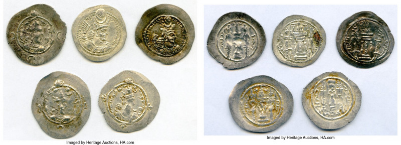 ANCIENT LOTS. Oriental. Sasanian Kingdom. Lot of five (5) AR drachms. Fine-Choic...