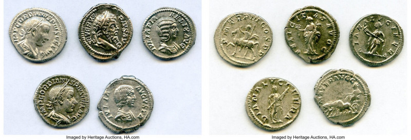 ANCIENT LOTS. Roman Imperial. Lot of five (5) AR denarii. VF-XF. Includes: Five ...