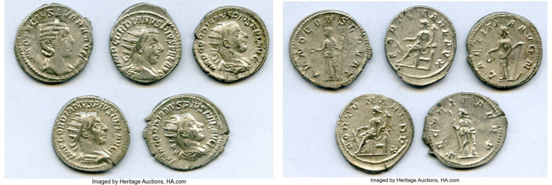 ANCIENT LOTS. Roman Imperial. Lot of five (5) AR denarii. VF-XF. Includes: AR an...