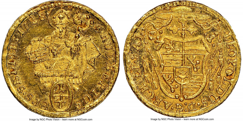 Salzburg. Leopold Anton gold 1/4 Ducat 1728 MS65 NGC, KM330, Fr-851. Lovely litt...