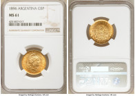 Republic gold Argentino (5 Pesos) 1896 MS61 NGC, KM31. Last year of issue, scarce date. AGW 0.2333 oz. 

HID09801242017

© 2020 Heritage Auctions ...