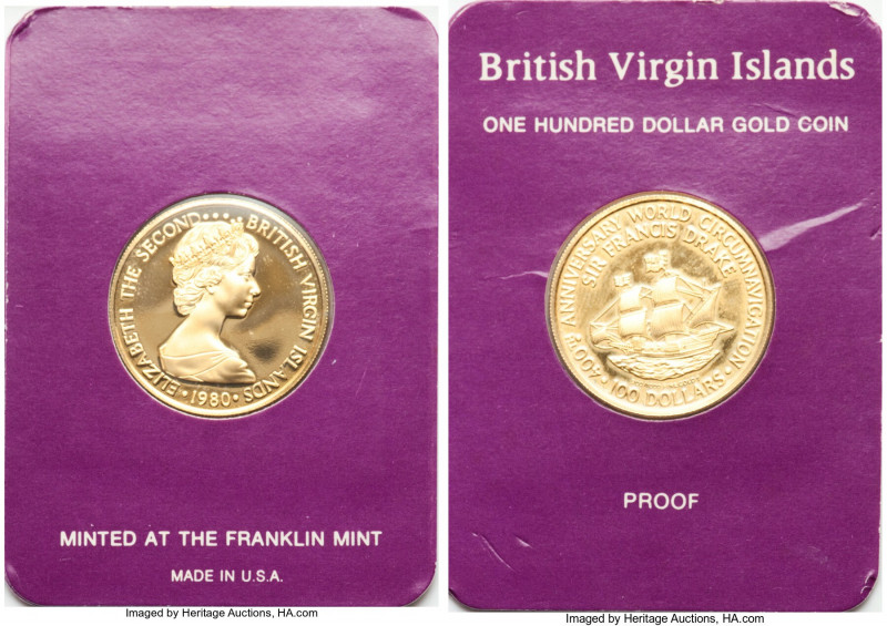 British Colony. Elizabeth II gold Proof 100 Dollars 1980-FM, Franklin mint, KM29...