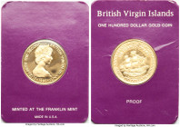 British Colony. Elizabeth II gold Proof 100 Dollars 1980-FM, Franklin mint, KM29. Commemorating the 400th anniversary of Sir Francis Drake's circumnav...