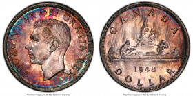 George VI Dollar 1948 AU Details (Cleaned) PCGS, Royal Canadian mint, KM46. The key date to the series, and quite attractive despite remnants of an ol...