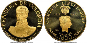 Republic gold Proof "Battle of Boyaca" 1500 Pesos 1969-NI PR67 Ultra Cameo NGC, Numismatica Italiana mint, KM242, Fr-122. Mintage: 6,000. #58. Encased...