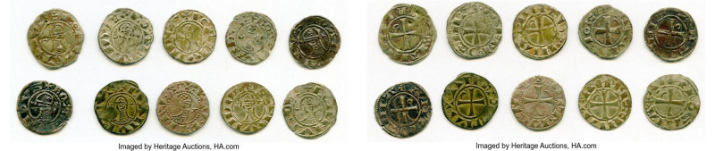 Principality of Antioch 10-Piece Lot of Uncertified Bohemond Era "Helmet" Denier...