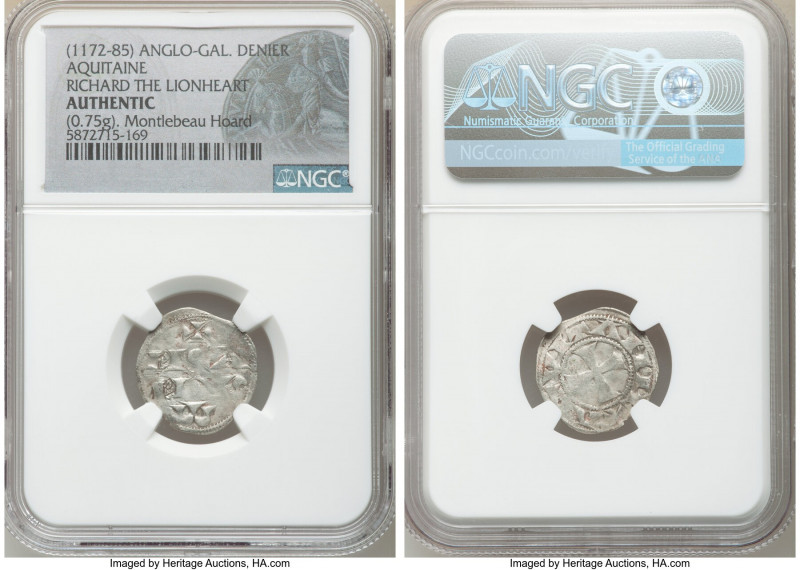 Anglo-Gallic. Richard I Denier ND (1172-1185) Authentic NGC, Aquitaine mint. 18m...