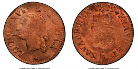 Louis XVI Liard 1789-M MS64 Red and Brown PCGS, Toulouse mint, KM585.10, Gad-348. Brilliant mint red surfaces on flan struck with exceptionally worn d...